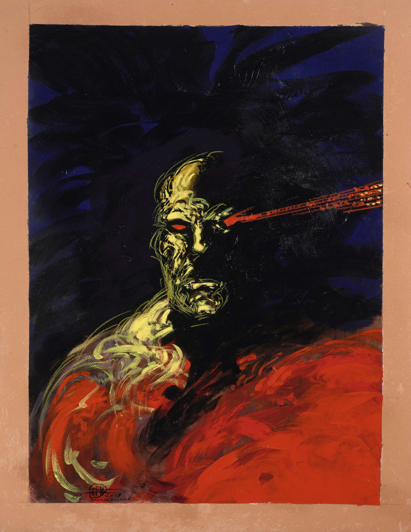 Philippe DRUILLET  Né en 1944 Sloane dans la nuit Acrylique sur papier pour un portrait de Sloane. Signé et daté « 27.02 » et...