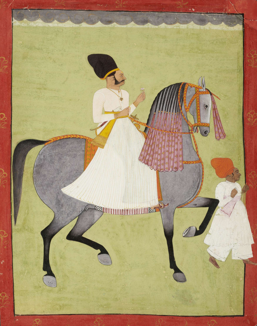 PORTRAIT DE CAVALIER, RAJASTHAN, ÉCOLE DU MEWAR, 19e SIÈCLE