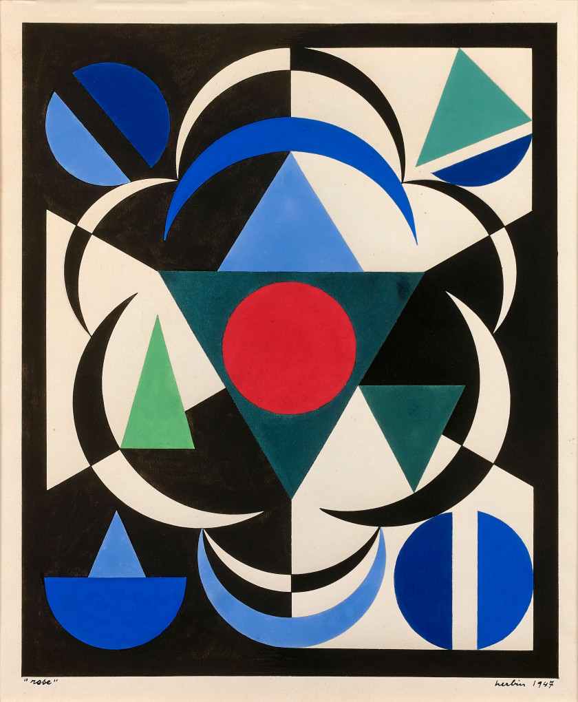 Auguste HERBIN 1882 - 1960 Rose - 1947 Gouache sur papier