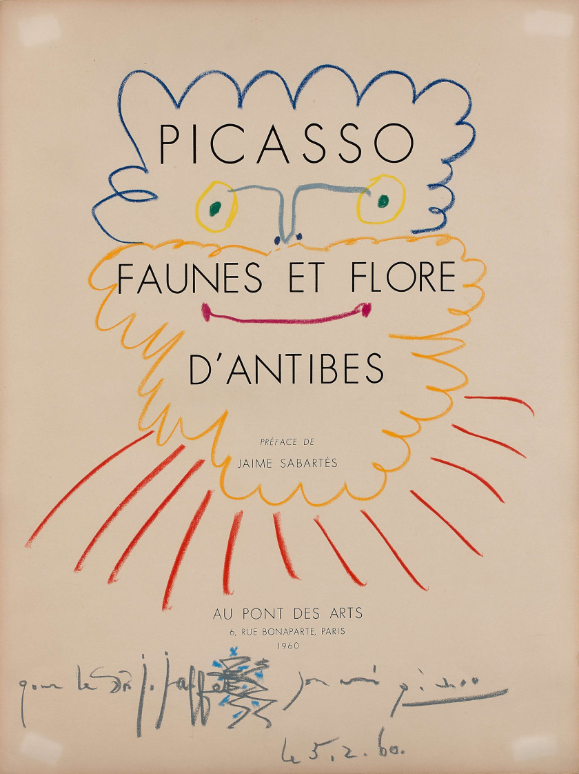 Pablo PICASSO 1881 - 1973 Tête de barbu - 1960 Pastel sur page de titre de Faunes et Flore d'Antibes