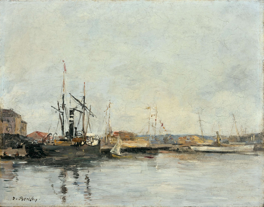 Eugène BOUDIN 1824 - 1898 Deauville, le bassin - Circa 1877-1881 Huile sur panneau