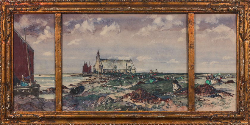 Ernest GUERIN 1875 - 1939 Notre Dame de la Joie, Saint-Guénolé, Penmarc'h, Bretagne Gouache sur papier