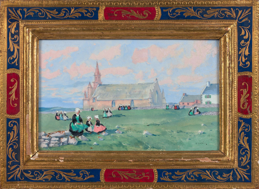 Ernest GUERIN 1875 - 1939 Notre Dame des Fleurs, Quiberon Gouache sur papier