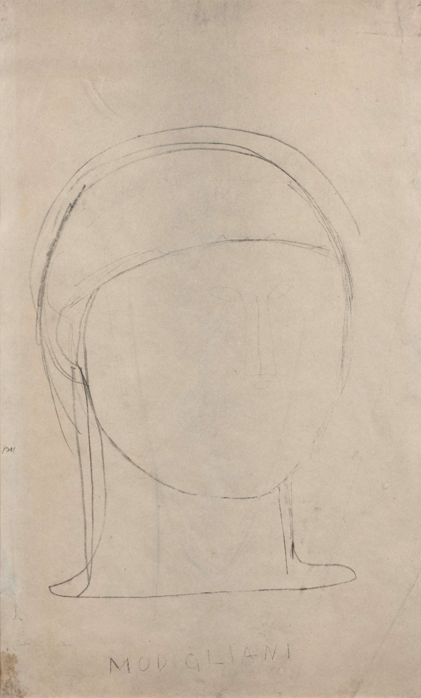 ¤ Amedeo MODIGLIANI 1884 - 1920 Tête de cariatide (recto) - tête de femme (verso) - Circa 1910-1912 Crayon sur papier