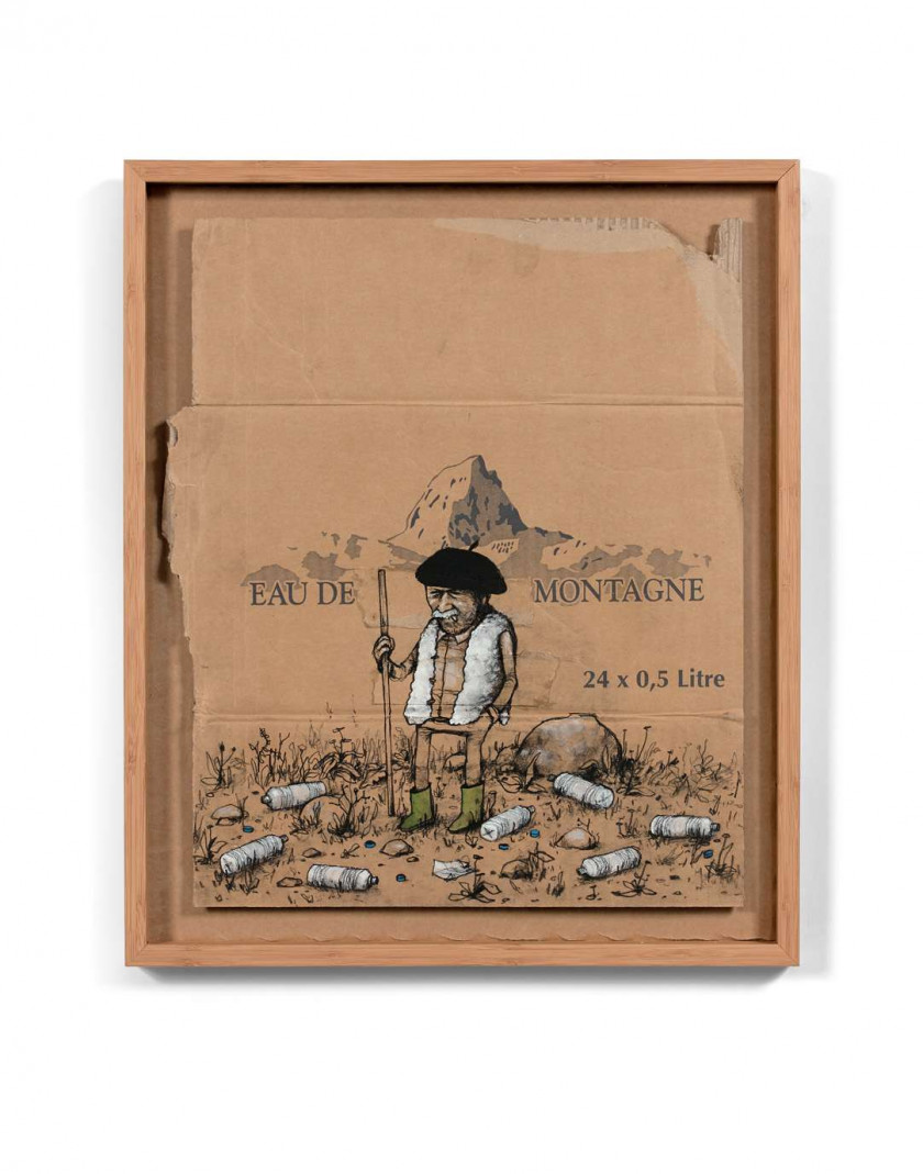 DRAN Français - Né en 1979 Eau de montagne - 2009 Crayon pierre noire et gouaches sur carton ondulé