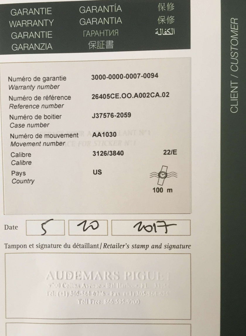 AUDEMARS PIGUET  Royal Oak Offshore, ref. 26405, n° 2059