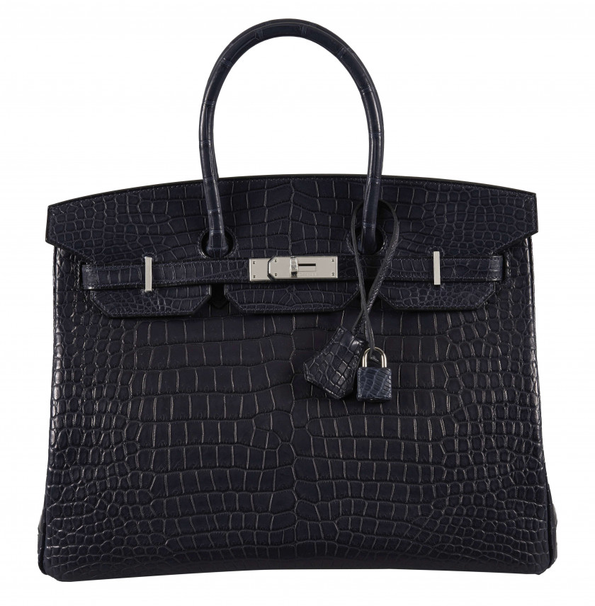 HERMÈS 2017  Sac BIRKIN 35 Crocodile d'estuaire mat bleu Indigo (Crocodylus porosus) II/B source R Garniture métal argenté...