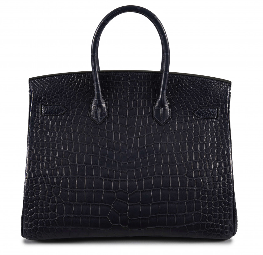 HERMÈS 2017  Sac BIRKIN 35 Crocodile d'estuaire mat bleu Indigo (Crocodylus porosus) II/B source R Garniture métal argenté...