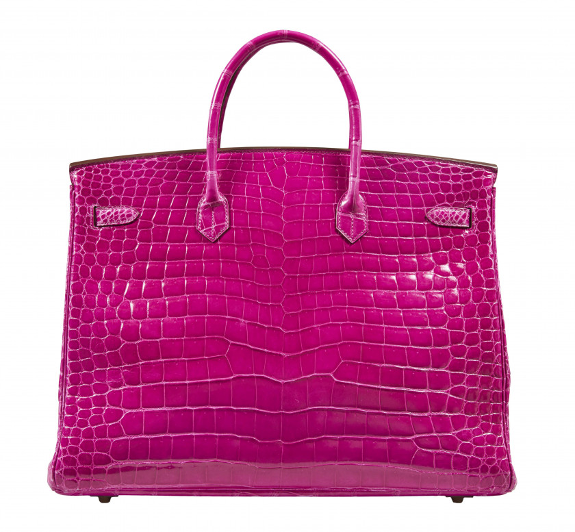 HERMÈS  Sac BIRKIN 40 Crocodile d'estuaire lisse rose Fuchsia (Crocodylus porosus) II/B Garniture métal plaqué or  BIRKI...