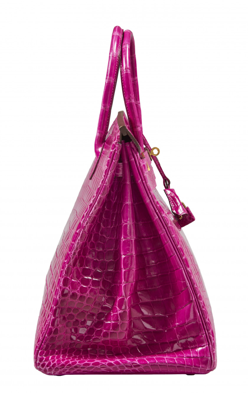 HERMÈS  Sac BIRKIN 40 Crocodile d'estuaire lisse rose Fuchsia (Crocodylus porosus) II/B Garniture métal plaqué or  BIRKI...