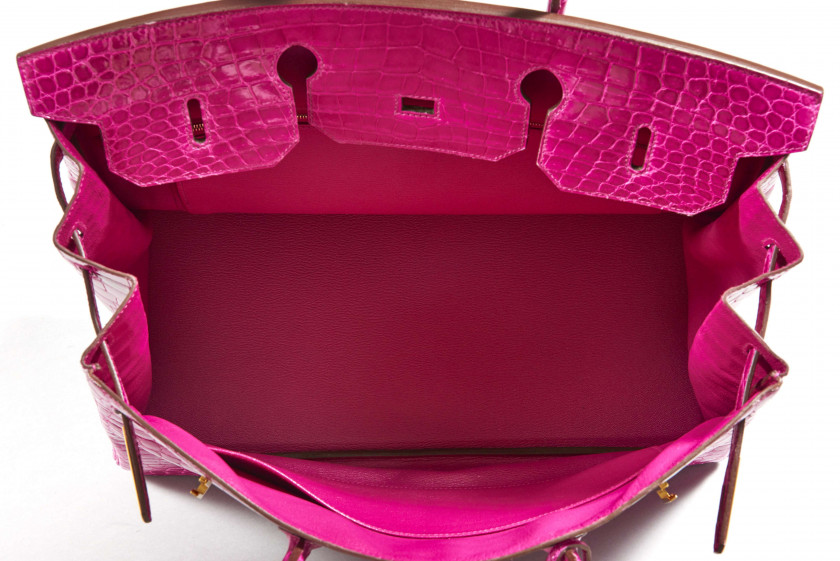 HERMÈS  Sac BIRKIN 40 Crocodile d'estuaire lisse rose Fuchsia (Crocodylus porosus) II/B Garniture métal plaqué or  BIRKI...