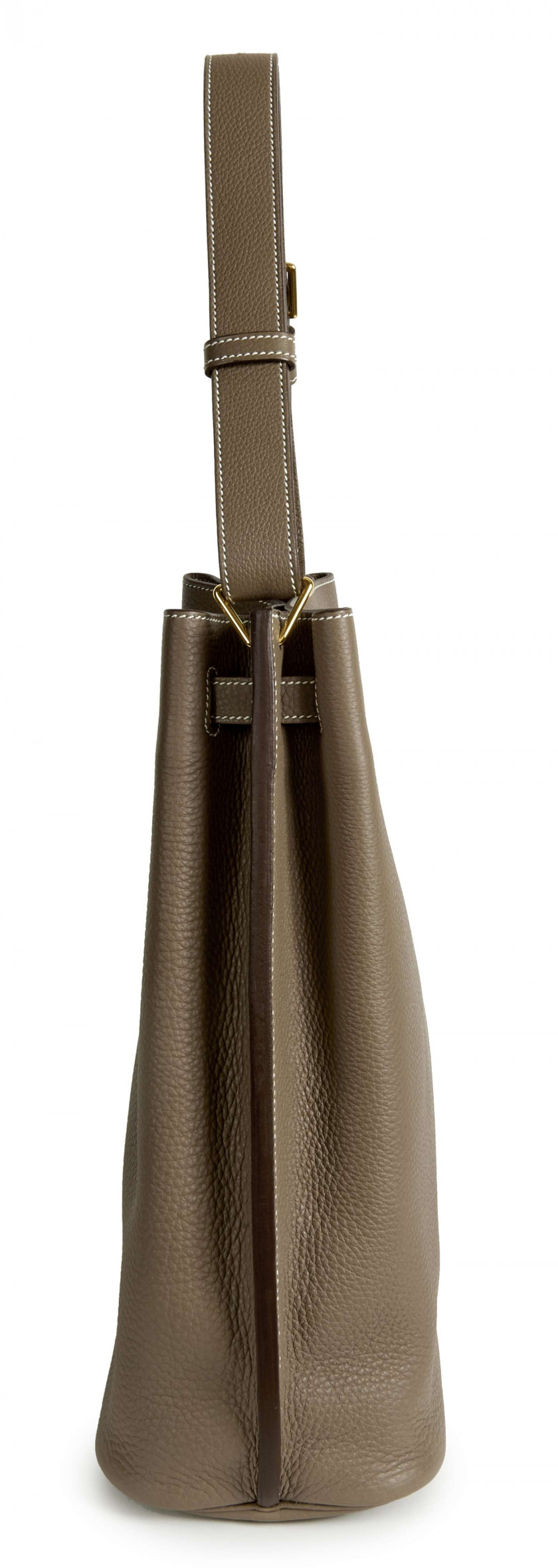 HERMÈS 2010  Sac SO KELLY Veau Togo Étoupe Piqué sellier blanc Garniture métal plaqué or  SO KELLY bag Étoupe Togo...