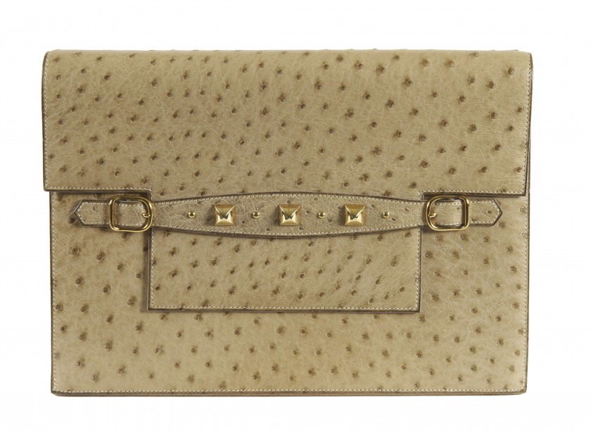 HERMÈS 1985  Pochette MULTI Autruche naturel (Struthio camelus) NR Garniture métal plaqué or  MULTI clutch Natural o...