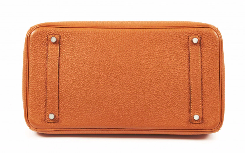 HERMÈS 2007  Sac BIRKIN 35 Taurillon Clémence orange Garniture métal argenté palladié  BIRKIN 35 bag Orange Clémence...