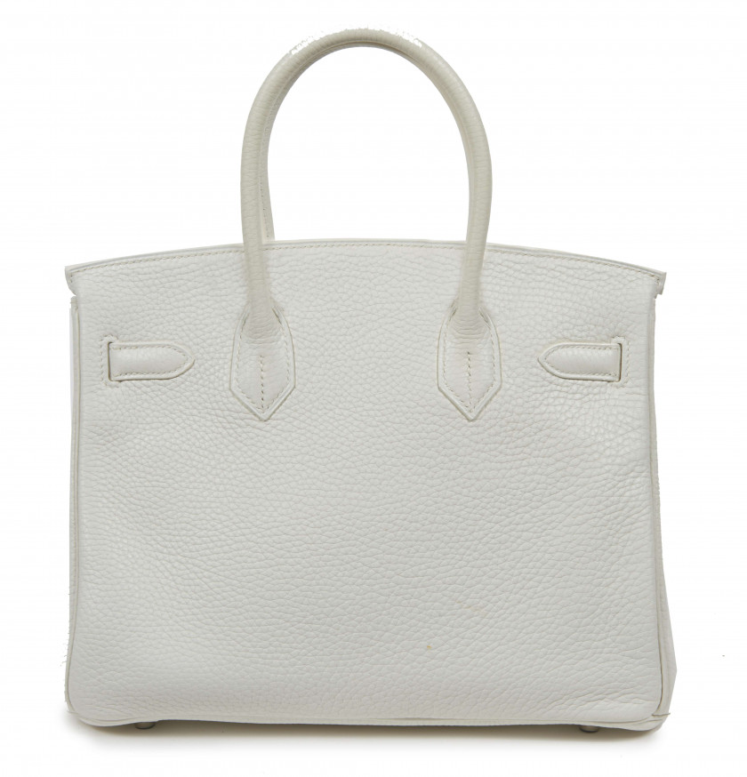 HERMÈS 2006  Sac BIRKIN 30 Taurillon Clémence blanc Garniture métal argenté palladié  BIRKIN 30 bag White Clémence b...