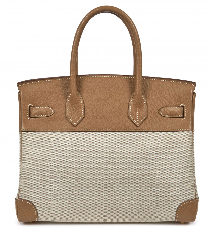 HERMÈS 2000  Sac BIRKIN 30 Toile "H", veau Epsom naturel Garniture métal plaqué or  BIRKIN 30 bag "H" canvas, natura...