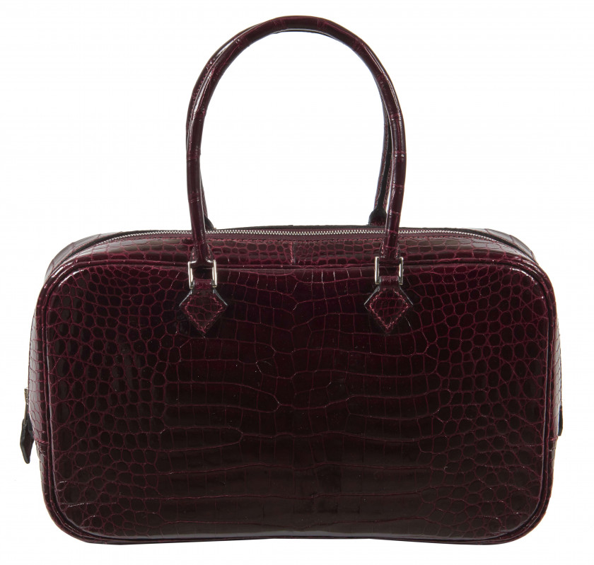 HERMÈS 2006  Sac PLUME ÉLAN 28 Crocodile d'estuaire lisse bordeaux (Crocodylus porosus) II/B source R Garniture métal arge...