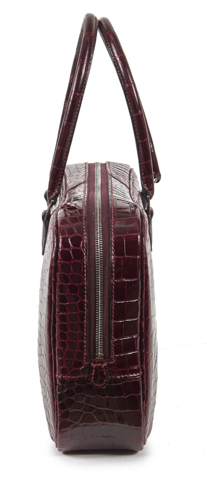 HERMÈS 2006  Sac PLUME ÉLAN 28 Crocodile d'estuaire lisse bordeaux (Crocodylus porosus) II/B source R Garniture métal arge...