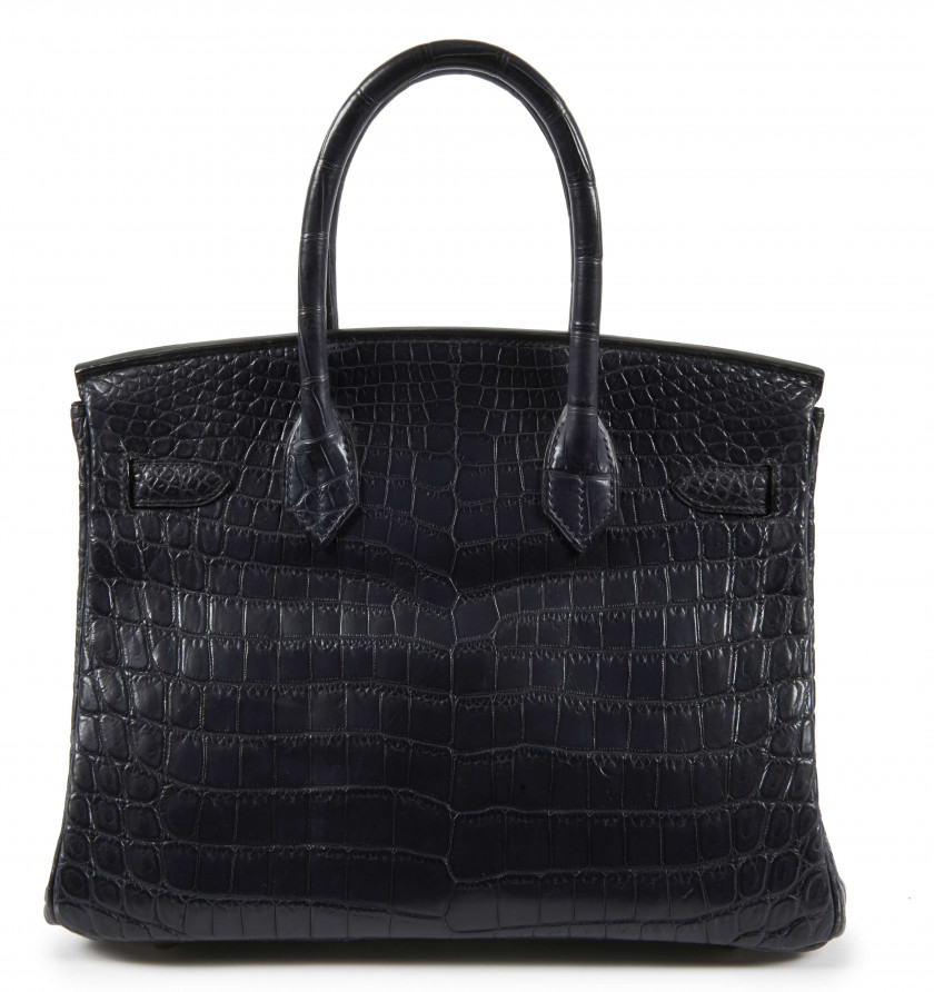 HERMÈS 2001  Sac BIRKIN 30 Crocodile du Nil mat bleu-gris (Crocodylus niloticus) II/B Garniture métal argenté chromé  ...