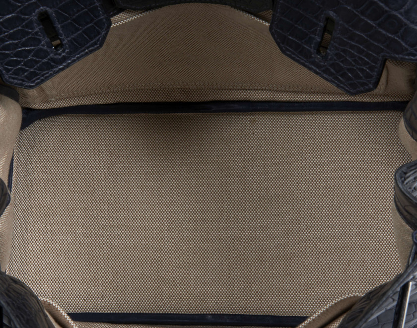 HERMÈS 2001  Sac BIRKIN 30 Crocodile du Nil mat bleu-gris (Crocodylus niloticus) II/B Garniture métal argenté chromé  ...