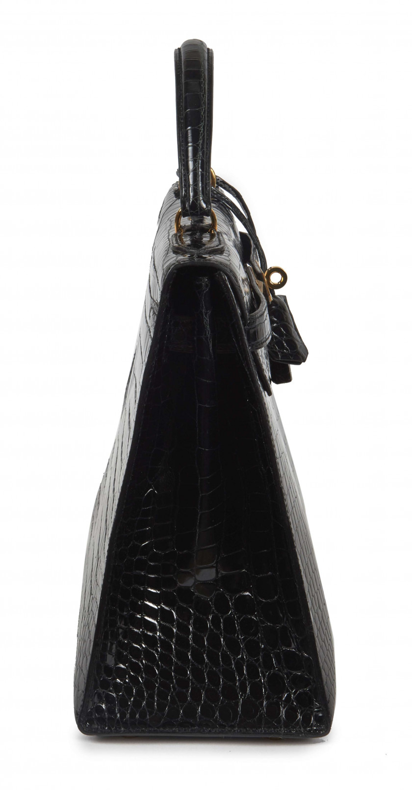 HERMÈS  Sac KELLY Sellier 32 Crocodile d'estuaire noir (Crocodylus porosus) II/B Garniture métal plaqué or  KELLY Sellie...