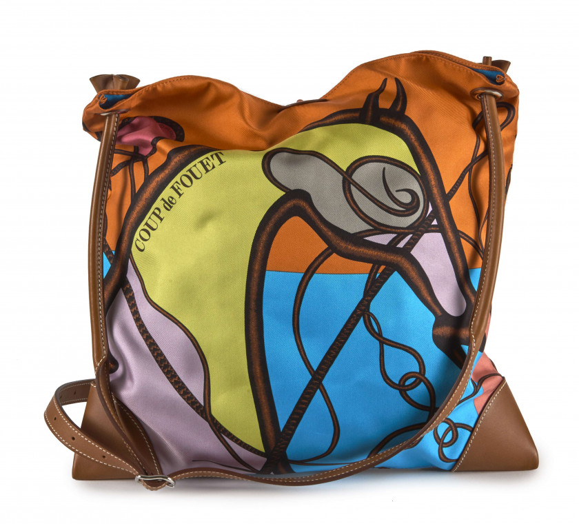 HERMÈS  Sac SILKCITY Soie imprimée, cuir lisse naturel  SILKCITY bag Printed silk, natural smooth leather  *****