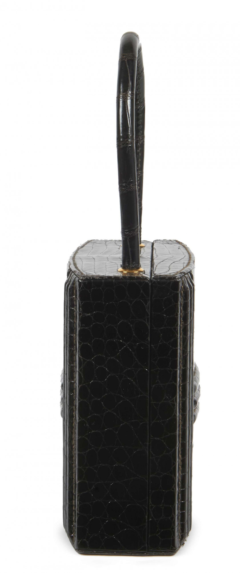 HERMÈS 1993  Sac Mini CADENAS KELLY Crocodile d'estuaire lisse noir (Crocodylus porosus) II/B Garniture métal plaqué or ...