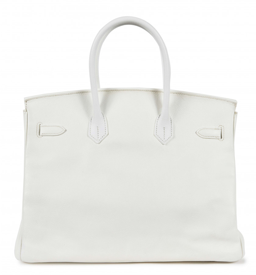 HERMÈS 2006  Sac BIRKIN 35 Veau Courchevel blanc Garniture métal argenté palladié Chiffré "M.C.S"  BIRKIN 35 bag W...