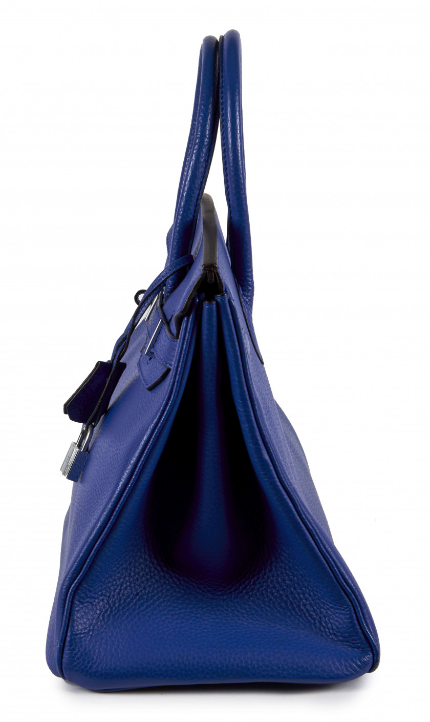 HERMÈS 2011  Sac BIRKIN 35 Taurillon Clémence bleu électrique Garniture métal argenté palladié  BIRKIN 35 bag Electr...