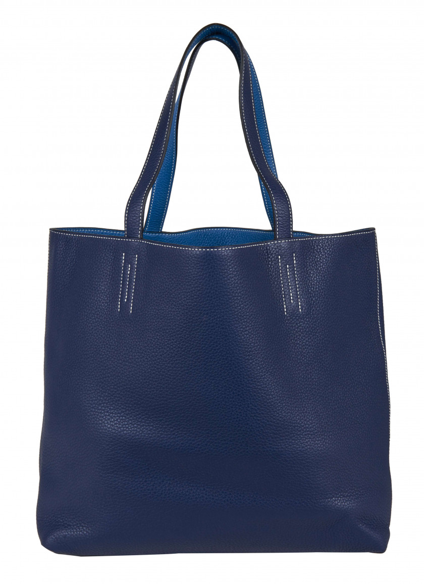 HERMÈS 2017  Sac DOUBLE SENS 36 Taurillon Clémence bleu Nuit réversible bleu Izmir Piqué sellier blanc  DOUBLE SENS 36...