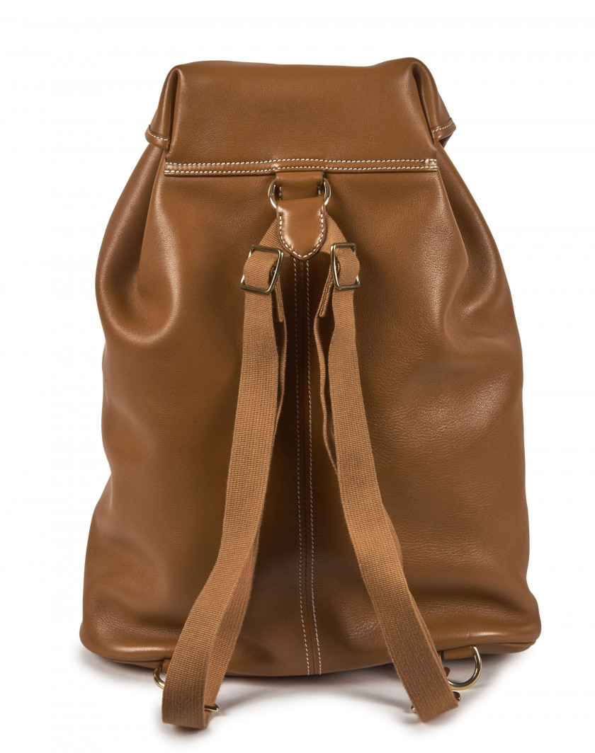 HERMÈS  Sac à dos BADEN Veau Swift gold Piqué sellier blanc Garniture métal plaqué or  BADEN bagpack Gold Swift calf...
