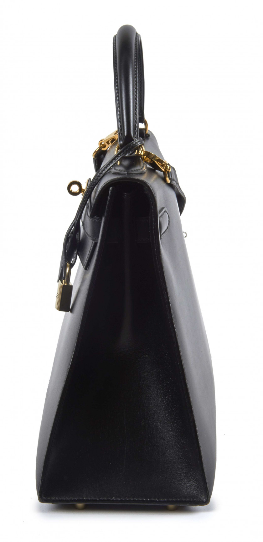 HERMÈS 1998  Sac KELLY Sellier 32 Box noir Garniture métal plaqué or  KELLY Sellier 32 bag Black box calfskin leathe...