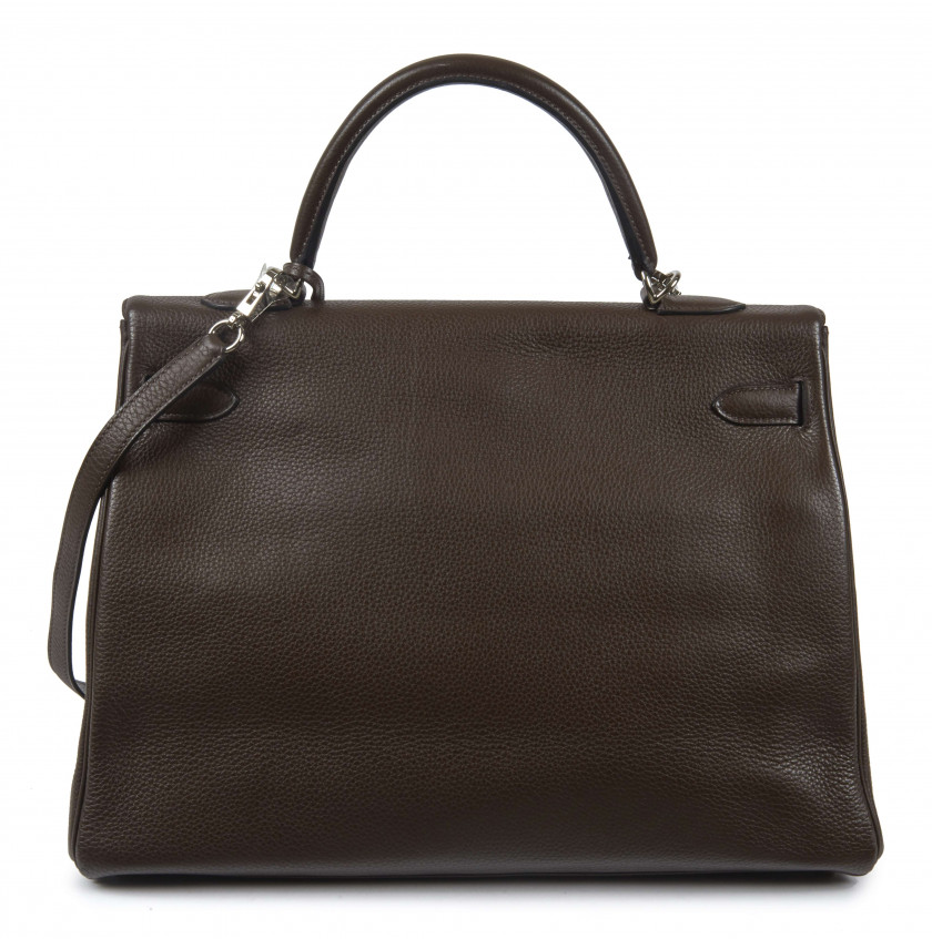 HERMÈS 2008  Sac KELLY Retourné 35 Veau Togo marron Garniture métal argenté palladié  KELLY Retourné 35 bag Brown To...