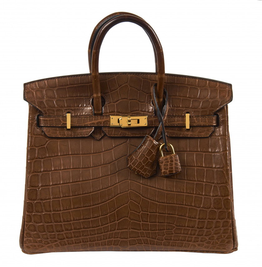 HERMÈS 2016  Sac BIRKIN 25 Crocodile du Nil mat Rouille (Crocodylus niloticus) II/B Garniture métal plaqué or  BIRKIN...