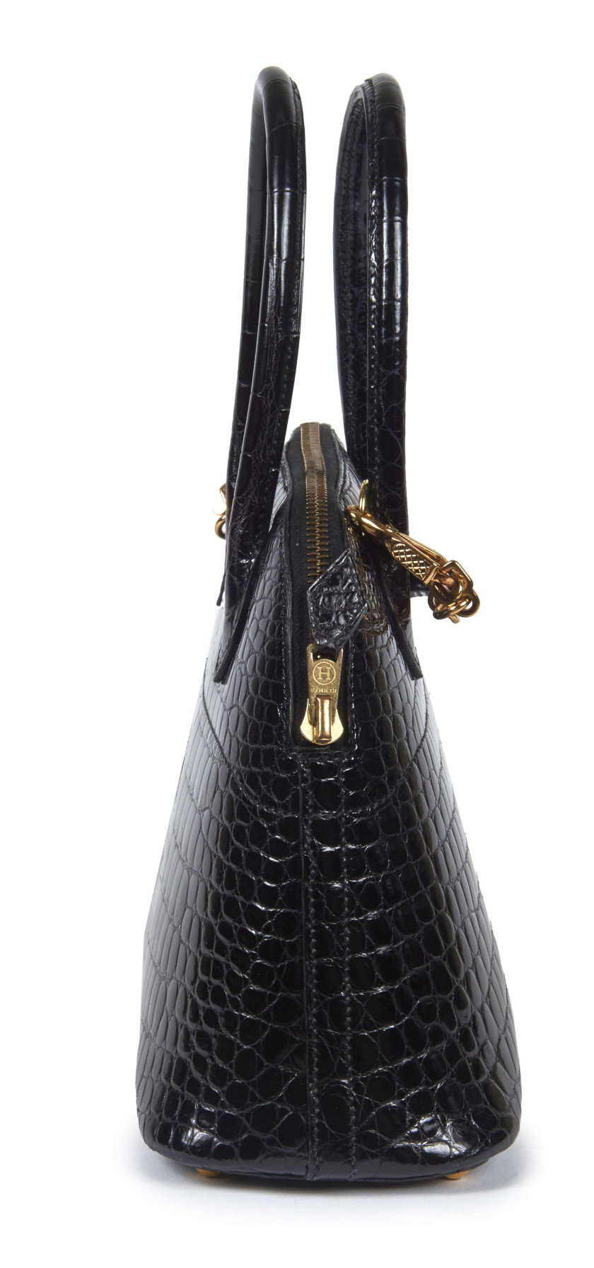 HERMÈS 1998  Sac BOLIDE 25 Crocodile d'estuaire noir (Crocodylus porosus) II/B Garniture métal plaqué or  BOLIDE 25 ba...