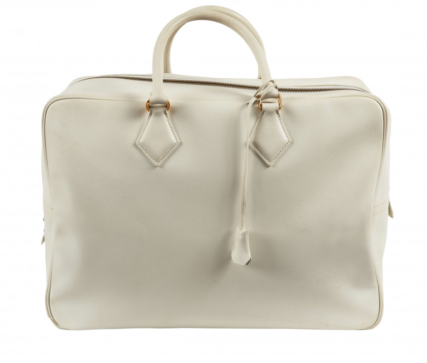 HERMÈS 1995  Sac PLUME 45 Cuir lisse blanc Garniture métal plaqué or  PLUME 45 bag White smooth leather Gilt metal...