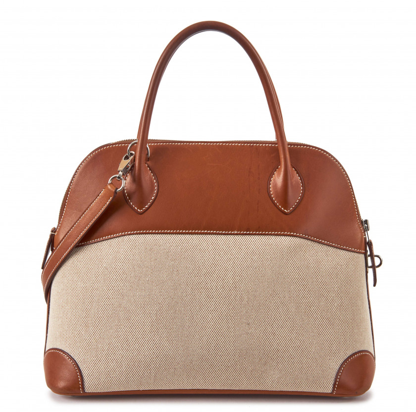 HERMÈS 2010  Sac BOLIDE 32 Veau Barénia naturel, toile "H" Garniture métal argenté palladié  BOLIDE 32 bag Natural B...