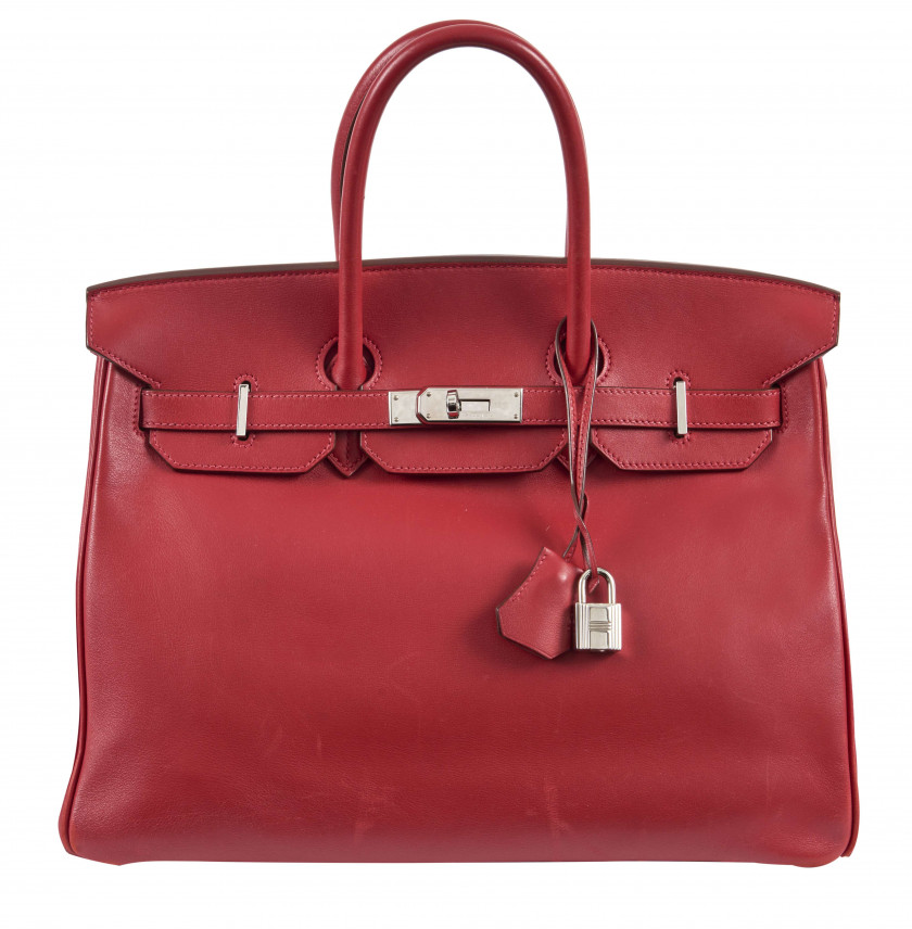 HERMÈS 2008  Sac BIRKIN 35 Veau Swift rouge Garniture métal argenté palladié  BIRKIN 35 bag Red Swift calfskin leath...