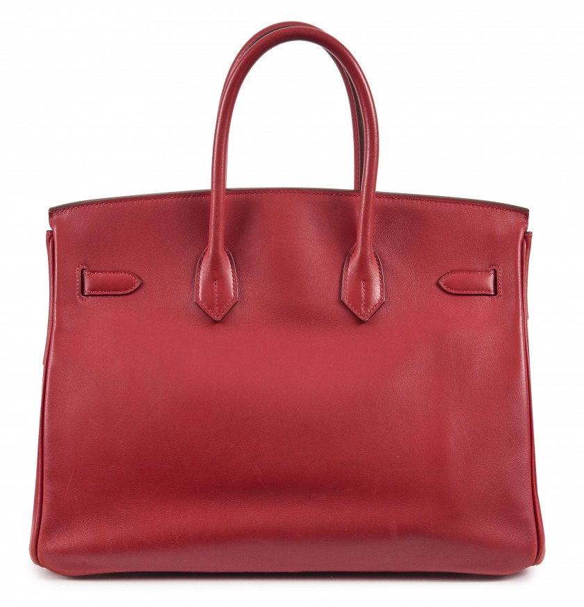 HERMÈS 2008  Sac BIRKIN 35 Veau Swift rouge Garniture métal argenté palladié  BIRKIN 35 bag Red Swift calfskin leath...