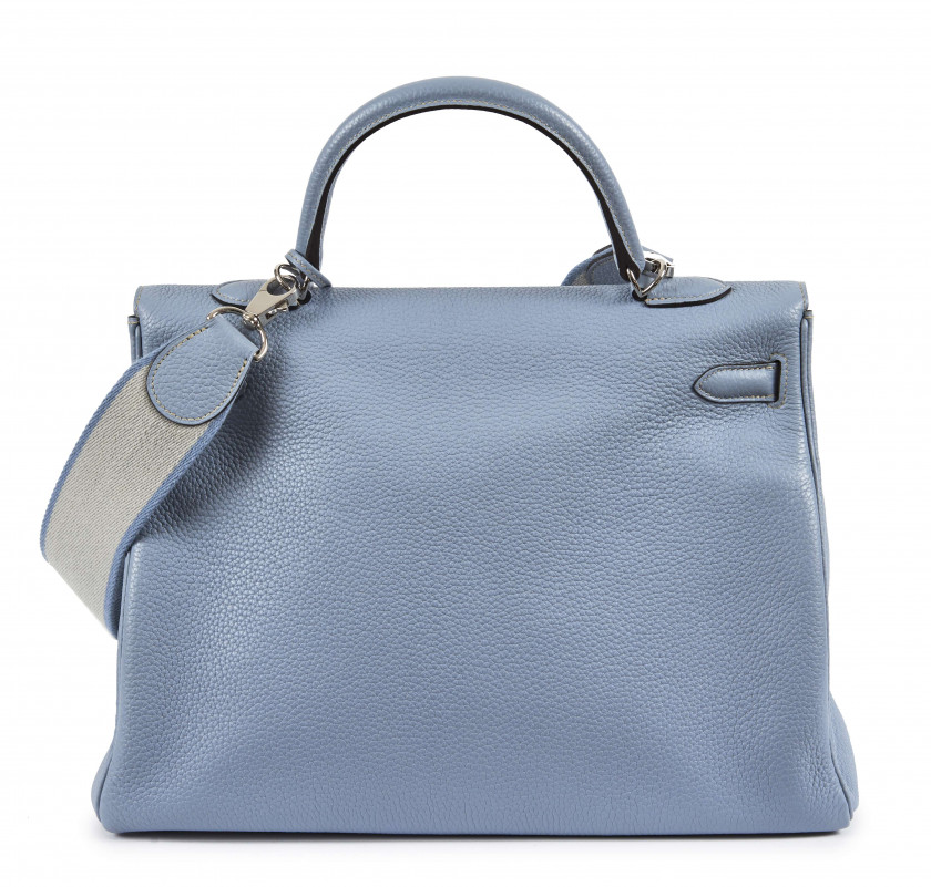 HERMÈS 2013  Sac KELLY Retourné 35 Veau Togo bleu Lin Garniture métal argenté palladié  KELLY Retourné 35 bag Blue L...