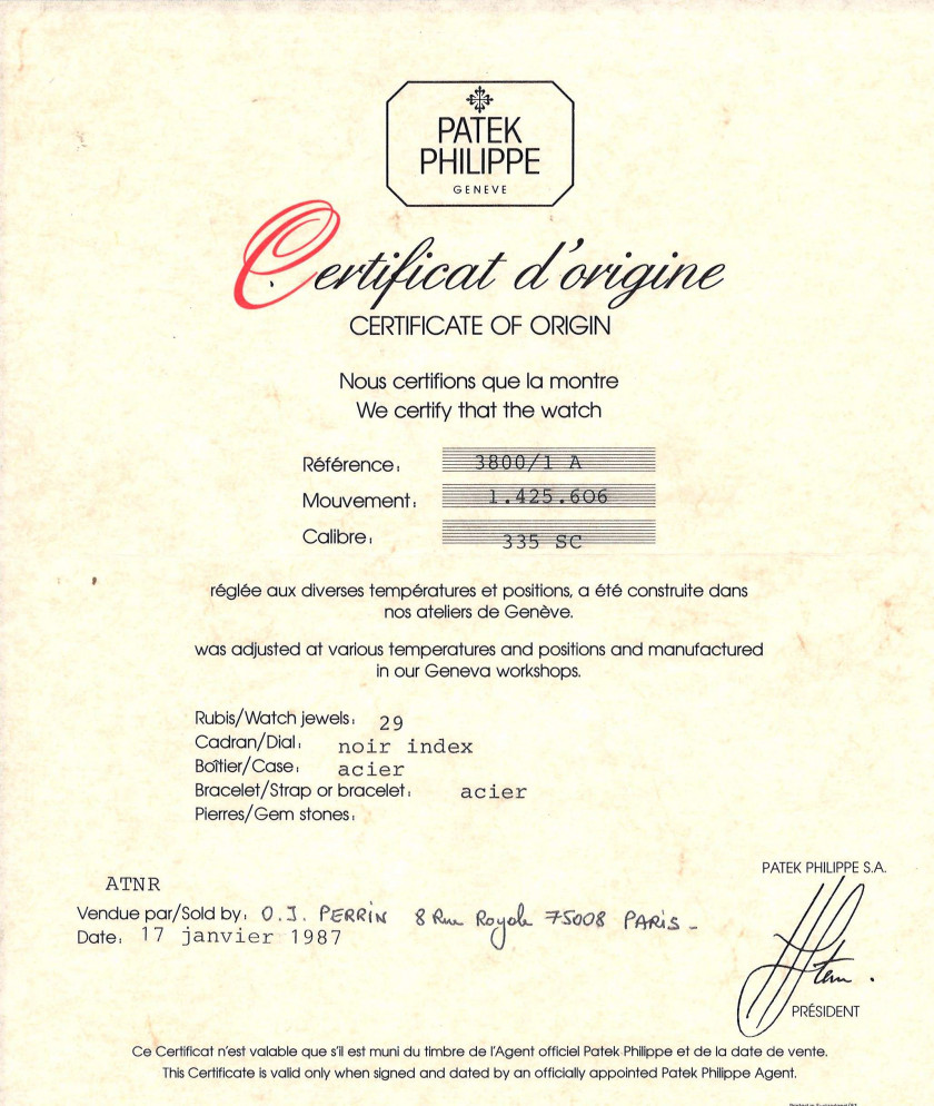 PATEK PHILIPPE  Nautilus, ref. 3800/1A, n° 1425606