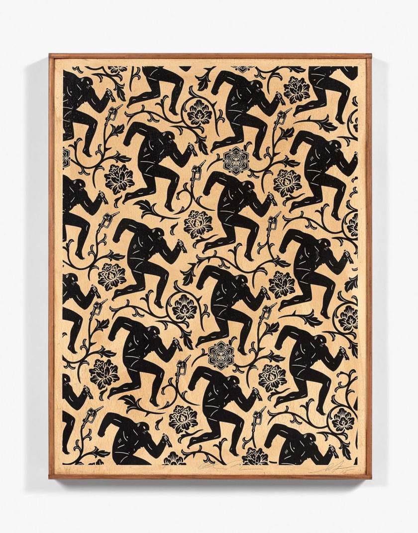 Shepard FAIREY & Cléon PETERSON Américains - Nés en 1970 et 1973 Pattern of Corruption Pattern - 2015 Sérigraphie sur bois