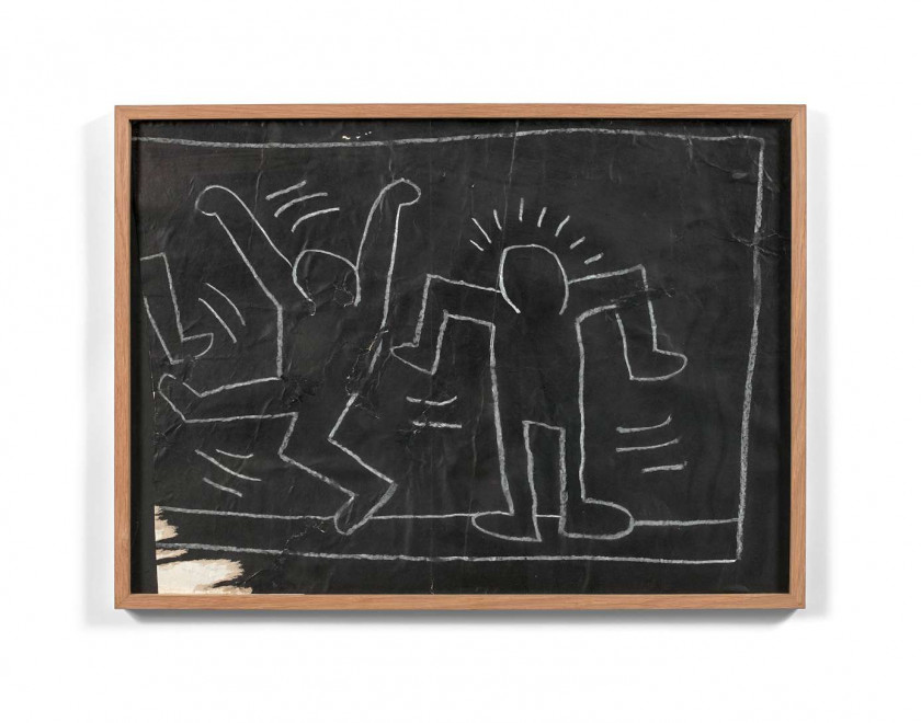 Keith HARING Américain - 1958 - 1990 Sans titre (Subway drawing) - 1985 Craie sur papier noir