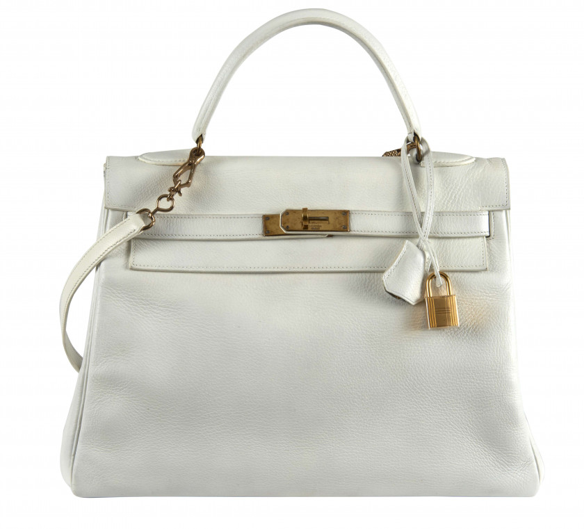 HERMÈS 1955  Sac KELLY Retourné 32 Cuir grainé blanc Garniture métal plaqué or  KELLY Retourné 32 bag White full-gra...