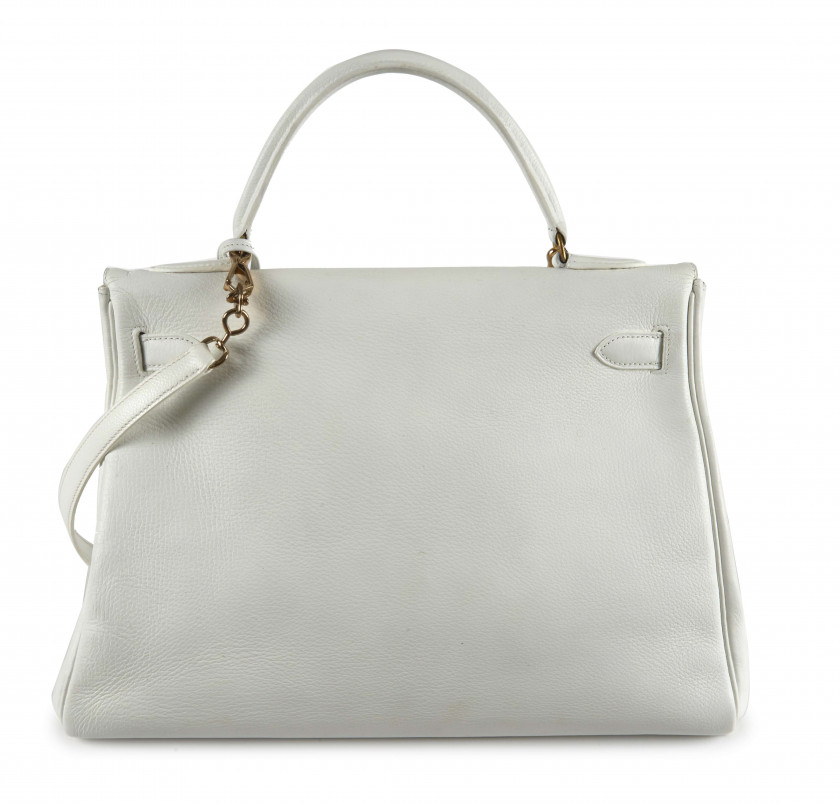 HERMÈS 1955  Sac KELLY Retourné 32 Cuir grainé blanc Garniture métal plaqué or  KELLY Retourné 32 bag White full-gra...