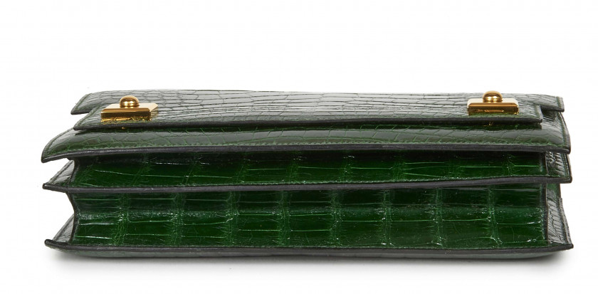 HERMÈS 1988  Sac PIANO Alligator lisse vert Émeraude (Alligator mississippiensis) II/B Garniture métal plaqué or  PIAN...