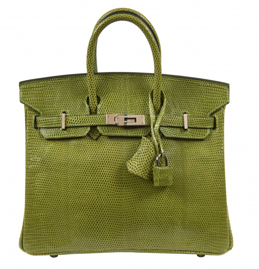 HERMÈS 2007  Sac BIRKIN 25 Varan des sables vert Anis (Varanus panoptes) II/B Garniture métal argenté palladié  BIRKIN...