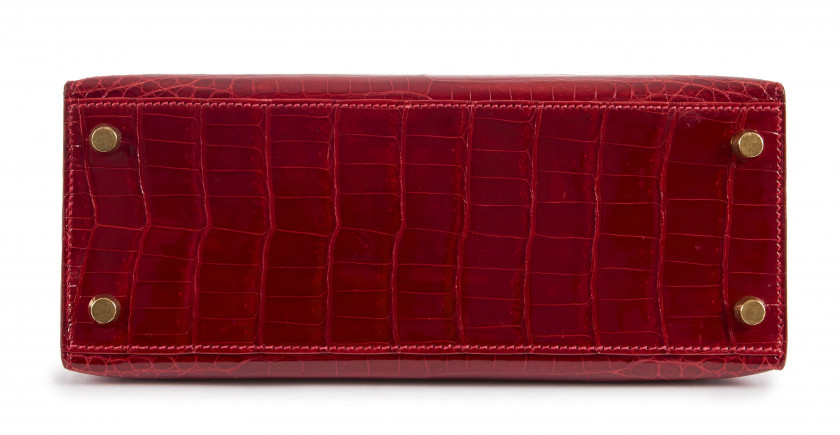 HERMÈS 2013  Sac KELLY Sellier 25 Crocodile d'estuaire rouge (Crocodylus porosus) II/B Garniture métal plaqué or  KELL...