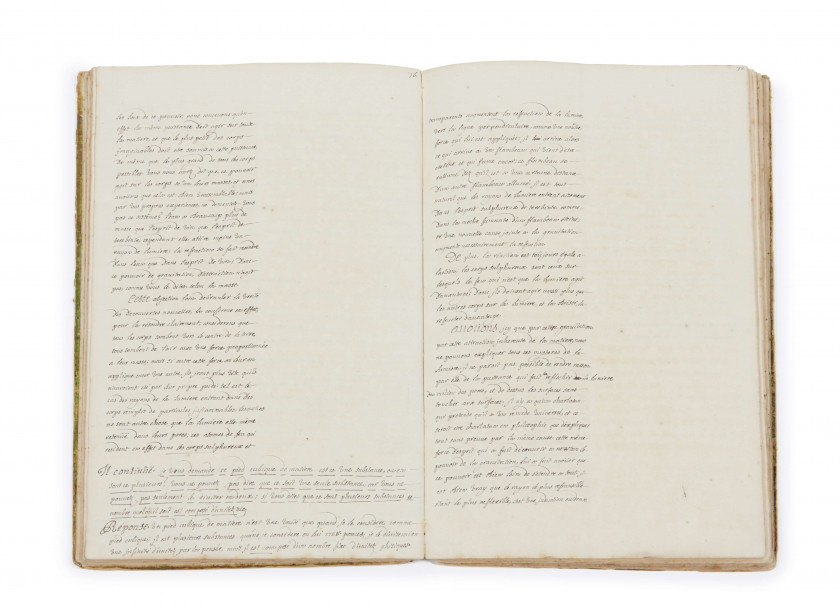 VOLTAIRE  De la nouvelle Philosophie de Newton [suivi de :] Essay sur la nature du feu et sur sa propagation : manuscrits de deux ma...