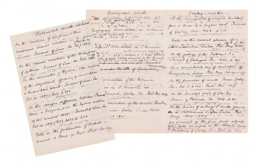 CHARLES DARWIN (1809-1882) Manuscrit autographe, en anglais